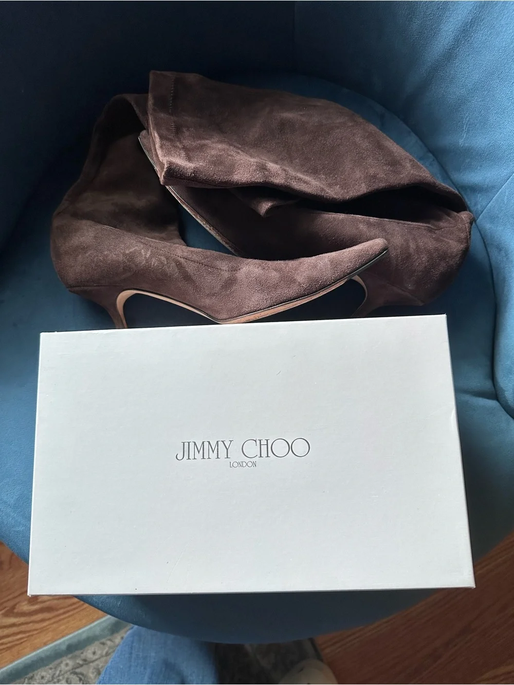 Jimmy Choo Dark Brown Suede Knee-High Pointed-Toe Boots
